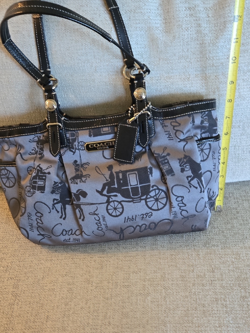 Coach Gray Signature Script Tote with Black Trim and Matching Wallet - Picture 4 of 7